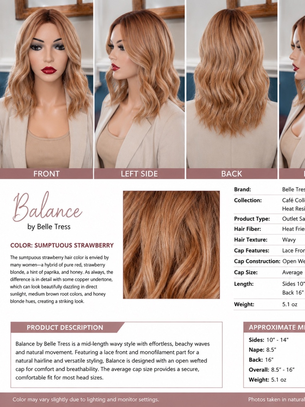 Belle Tress Balance Mid-Length Wavy Wig in Sumptuous Strawberry